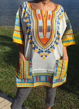 Load image into Gallery viewer, African Unisex White with Yellow Dashiki Plus Size! Hippie Shirt! 60s 70s Look!