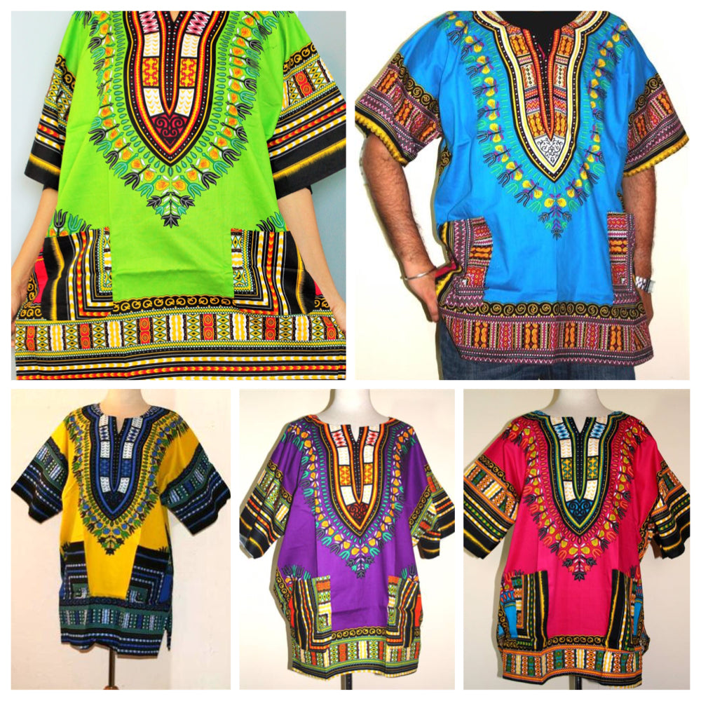 African Unisex Dashiki Plus Size One Size One Size Fits Most Hippie Shirt 60s 70s Look