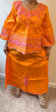 Load image into Gallery viewer, African Skirt Set made in Ghana has an embroidery in Pink color.