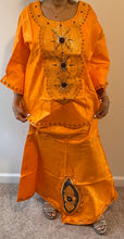 Load image into Gallery viewer, African Skirt Set made in Ghana has an embroidery in Brown color.