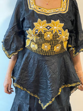 Load image into Gallery viewer, African Skirt Set made in Ghana in Black Color has beautiful Gold embroidery!