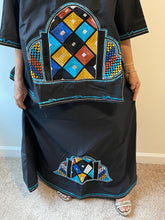 Load image into Gallery viewer, African Skirt Set made in Ghana in Black Color has beautiful embroidery!