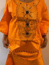 Load image into Gallery viewer, African Skirt Set made in Ghana has an embroidery in Brown color.