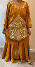Load image into Gallery viewer, African Skirt Set made in Ghana has embroidery on the top and bottom.
