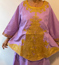 Load image into Gallery viewer, African Skirt Set made in Ghana in Lavender Color with Gold embroidery is Stunning!