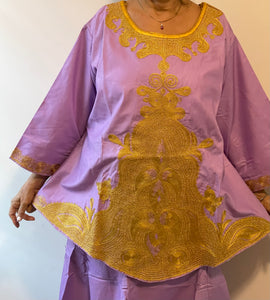 African Skirt Set made in Ghana in Lavender Color with Gold embroidery is Stunning!