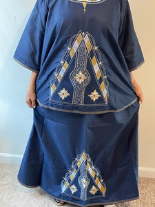 African Skirt Set made in Ghana in Navy Blue Color with Gold embroidery is Stunning!