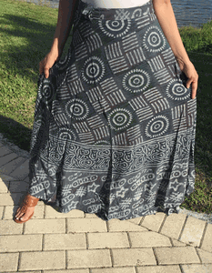 100% Fine Rayon Gray Color Wrap Skirt | Tie-Dye Print ! One Size Fits Most |