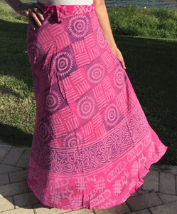 100% Fine Rayon Pink Color Wrap Skirt | Block Print ! One Size Fits Most |