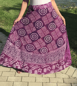 100% Fine Rayon Purple Color Wrap Skirt | Block Print ! One Size Fits Most |