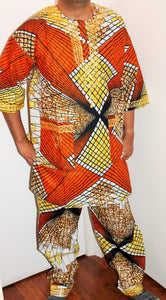 African Unisex Pant Set With Head Piece ! Embroidered ! One Size !!