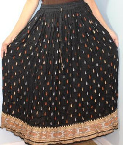 Broomstick Skirt ! Black and Gold Print Crinkle Rayon ! One Size, Fits Most ! Peasant Boho !!