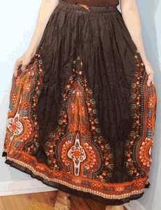 Broomstick Skirt ! Ethnic Print Crinkle Rayon ! One Size, Fits Most ! Peasant Boho !!