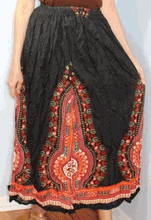 Load image into Gallery viewer, Broomstick Skirt ! Ethnic Print Crinkle Rayon ! One Size, Fits Most ! Peasant Boho !!