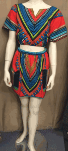 Custom Made Unique Skirt Set in Red Print!! Can be made in S M L Sizes!!