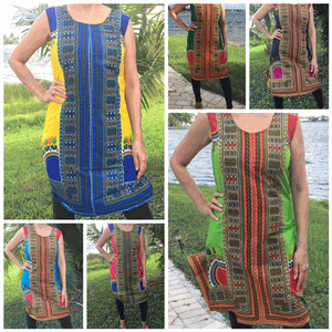 Dashiki Print Red Dress without sleeves!! Trendy African Dress in Dashiki Print!!