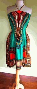 Dashiki Print Tube Halter Green Sun Dress or Skirt! One Size!