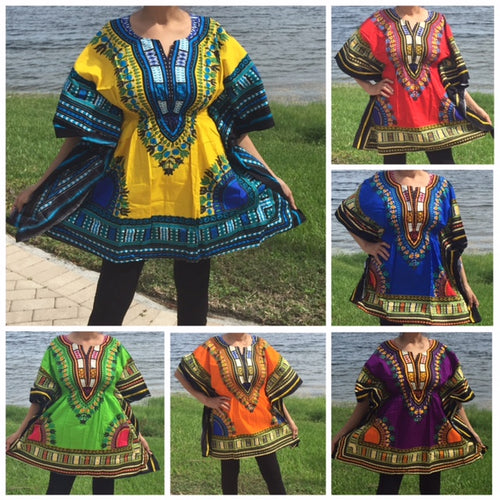 African Dashiki with the elastic waist! Can fit Plus size, free size, fits Plus Size too.