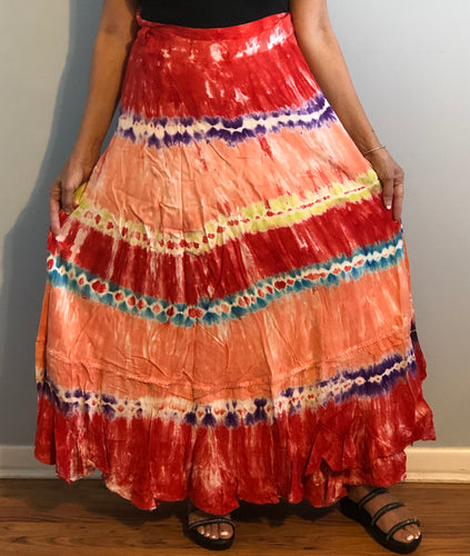 100% Fine Rayon Wrap Skirt ! Tie-Dye Print ! One Size Fits Most !