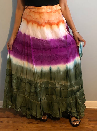 100% Fine Rayon Wrap Skirt ! Tie-Dye Print ! One Size Fits Most !