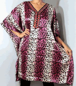 Tunic Top, Plus Size, Silky Satin, Printed and Embroidered