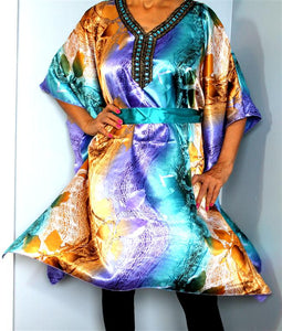 Tunic Top, Plus Size, Silky Satin, Printed and Sequined
