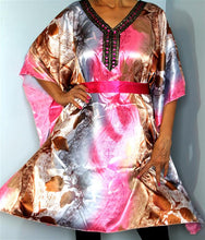 Load image into Gallery viewer, Tunic Top, Plus Size, Silky Satin, Printed and Sequined, with Belt